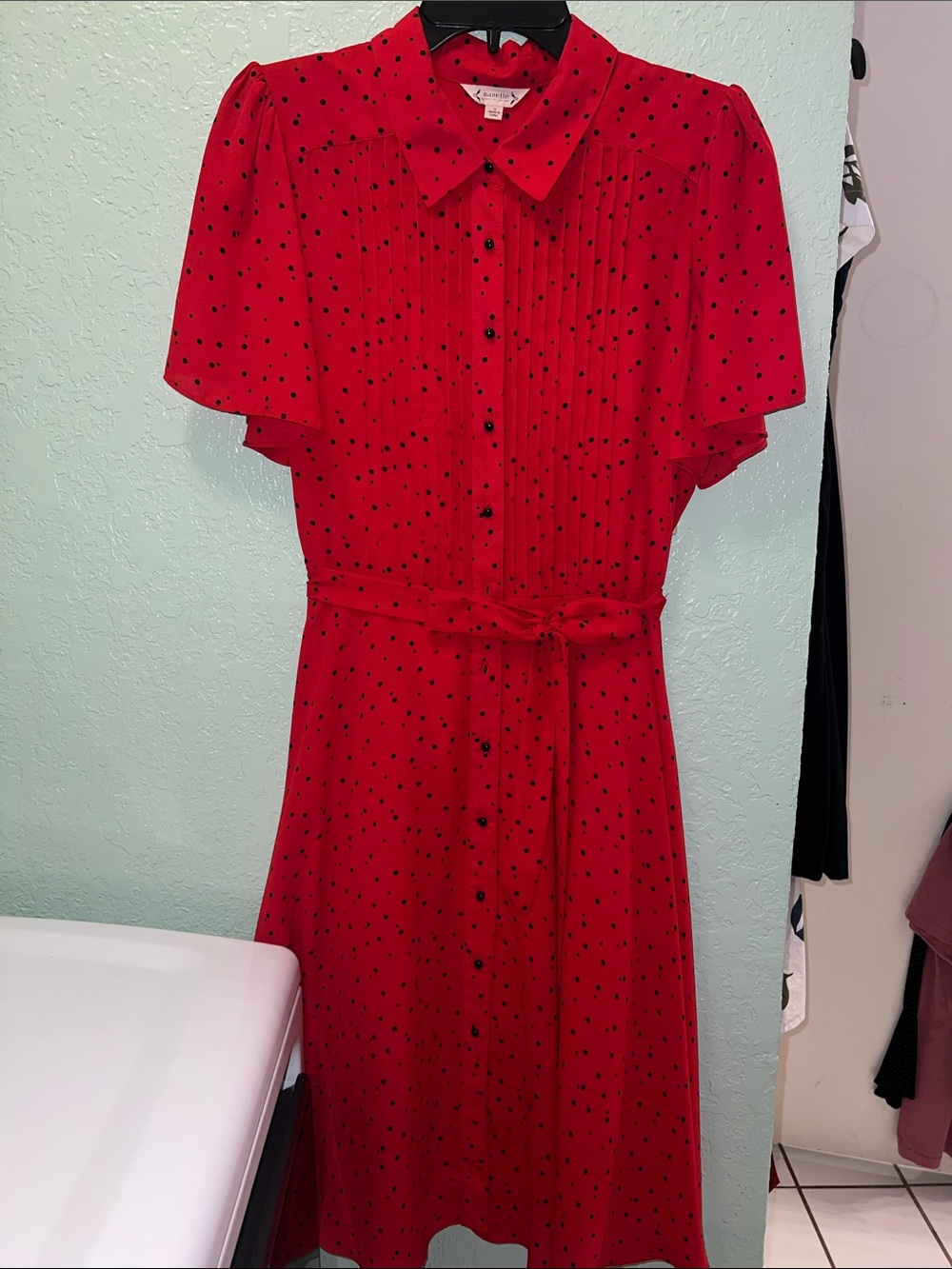 Red Polka Dot Midi Dress with Tie Waist